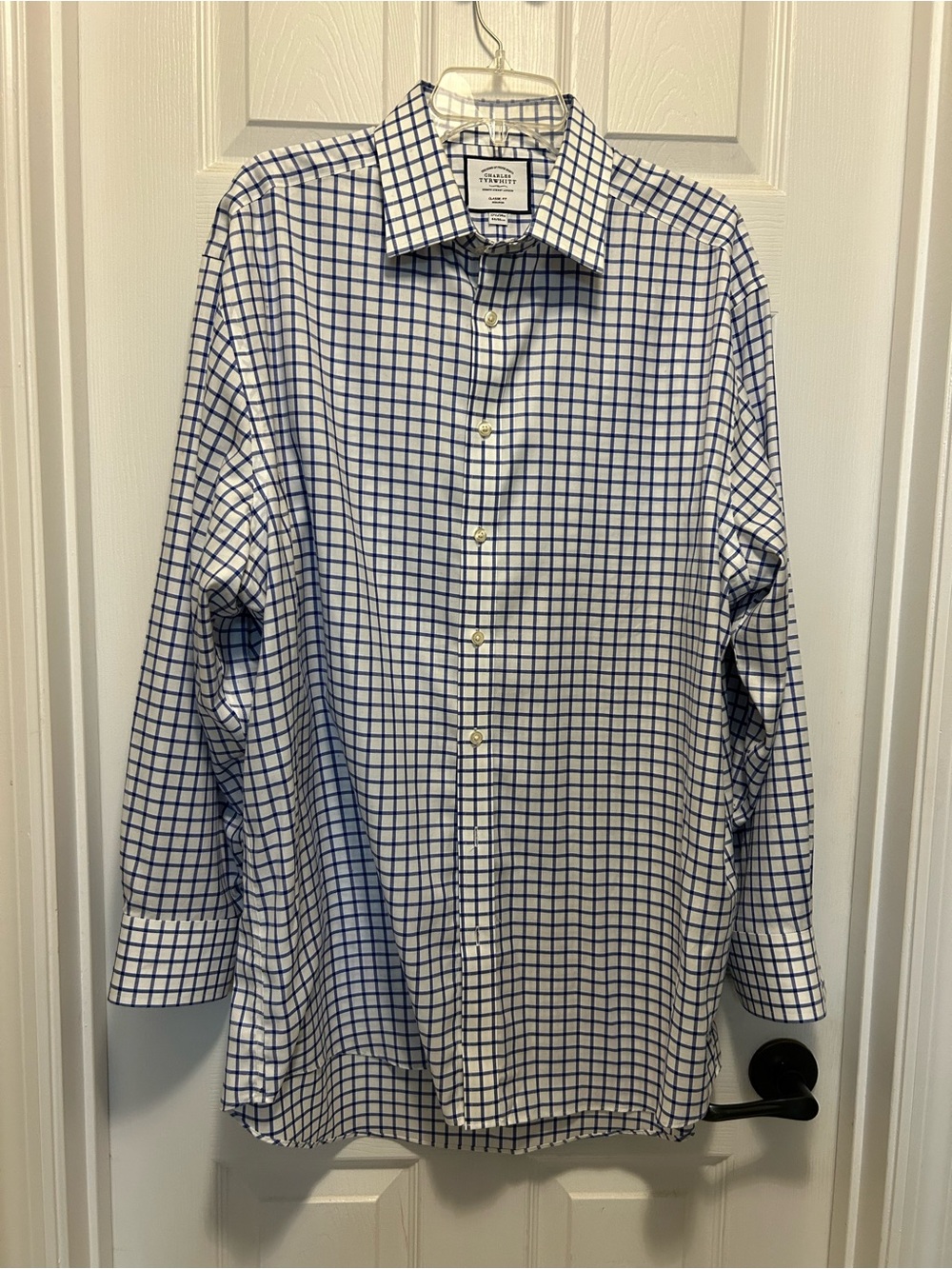 Charles Tyrwhitt White Shirt with Blue Windowpane Check